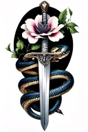belladonna and snake wrapping around arm and sword tattoo design idea