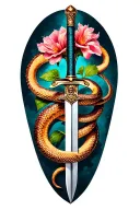 belladonna and snake wrapping around arm and sword tattoo design idea