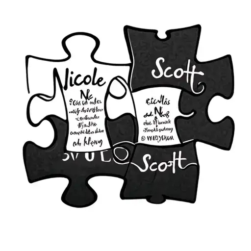 jigsaw pieces with names Nicole and scott tattoo design idea