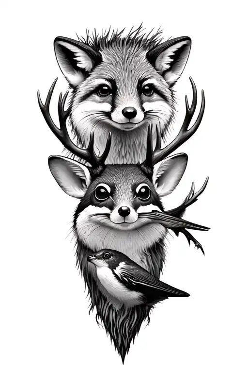 fox, badger, stag, mouse, pine martin, kestrel, frog tattoo design idea