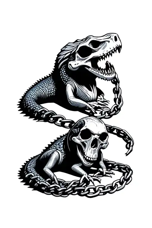 reptiles skulls chains tattoo design idea