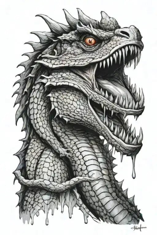 basilisk spitting venom drips from the fangs tattoo design idea