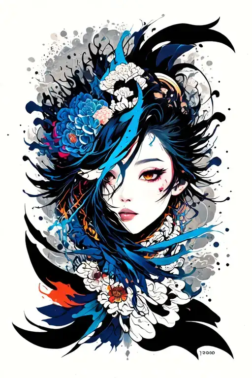 ukiyo-e meets cyberpunk style tattoo design idea