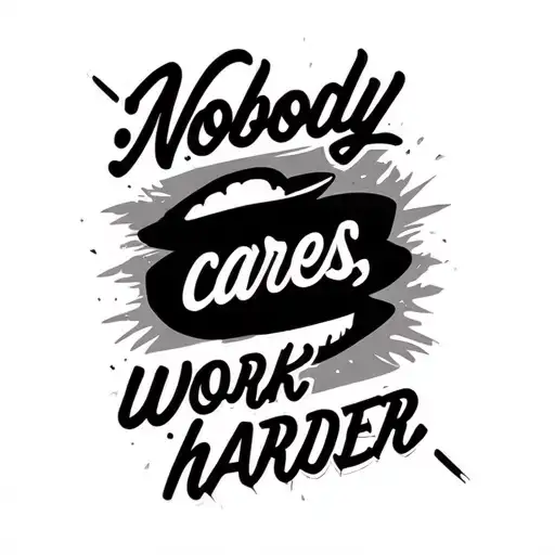 "nobody cares, work harder" with EMS style minimalist design tattoo design idea