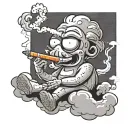 relaxed cartoon cigarette that has arms, legs, a mouth, and eyes. that's laying down on a cloud smoking a cigarette  tattoo design idea