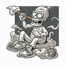 relaxed cartoon cigarette that has arms, legs, a mouth, and eyes. that's laying down on a cloud smoking a cigarette  tattoo design idea