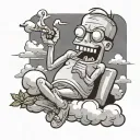 relaxed cartoon cigarette that has arms, legs, a mouth, and eyes. that's laying down on a cloud smoking a cigarette  tattoo design idea