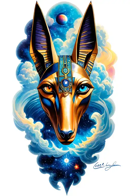 Space Theme With Cosmic Dust Clouds Anubis And all seeing eye Tattoo tattoo design idea