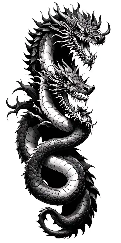 Thai demon and dragon and snake tattoo design idea