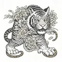Japanese style tiger walking chrysanthemum and snake tattoo design idea
