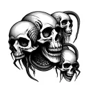 bunch of skulls with spiders and snakes crawling through the eyes and mouth  tattoo design idea