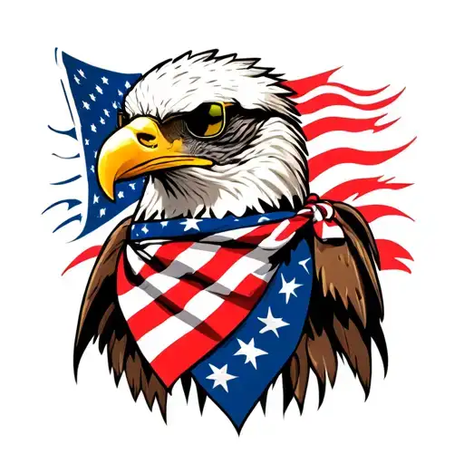Bald Eagle wearing an American Flag bandana and sunglasses. tattoo design idea