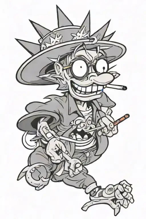 90s cartoon characters smoking weed tattoo design idea