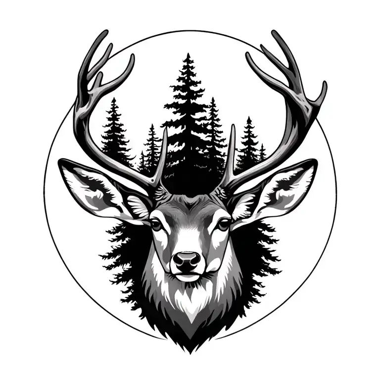 deer head with trees tattoo design idea