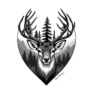 deer head with trees tattoo design idea