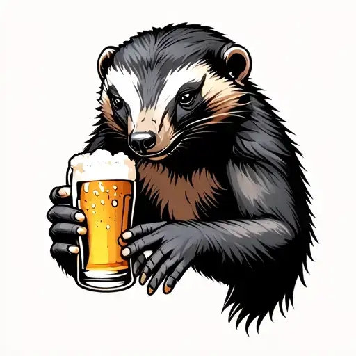 Honey Badger holding beer tattoo design idea
