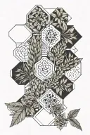 botanical, honeycomb, wheat, lines, dots, abstract, cubism style tattoo design idea