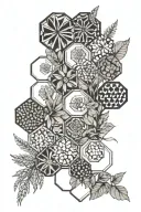 botanical, honeycomb, wheat, lines, dots, abstract, cubism style tattoo design idea