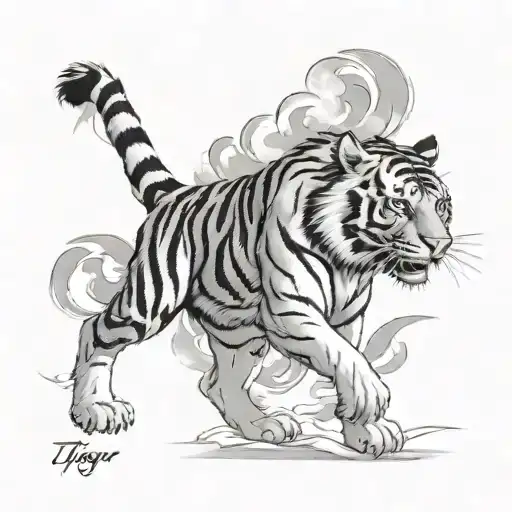 tiger full body  mythical cloud storm bonten tattoo design idea