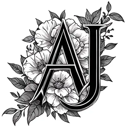 Incorporate A and J letter tattoo design idea