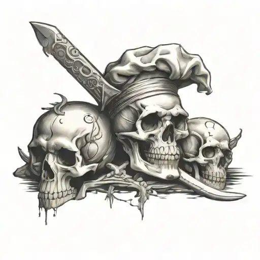 skull and bone, use chef knife as bone and  minion as skull tattoo design idea