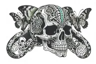 skull, butterfly and cobra snake tattoo design idea
