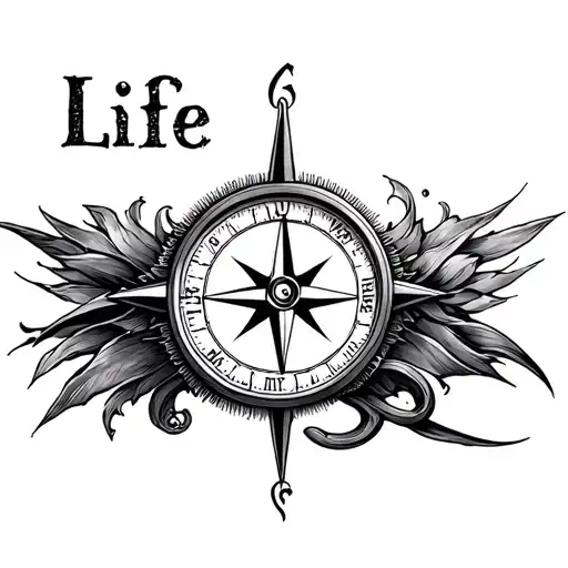 Life,time,travel with compass tattoo design idea
