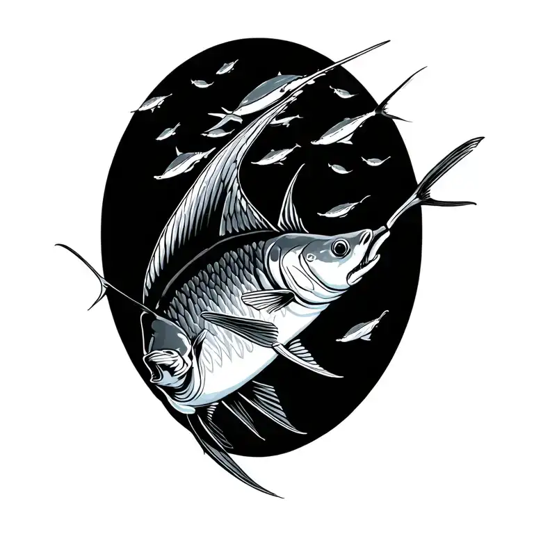 sailfish swimming amidst a school tattoo design idea