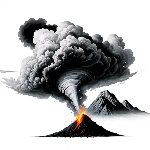 tornado behind a volcano together tattoo design idea