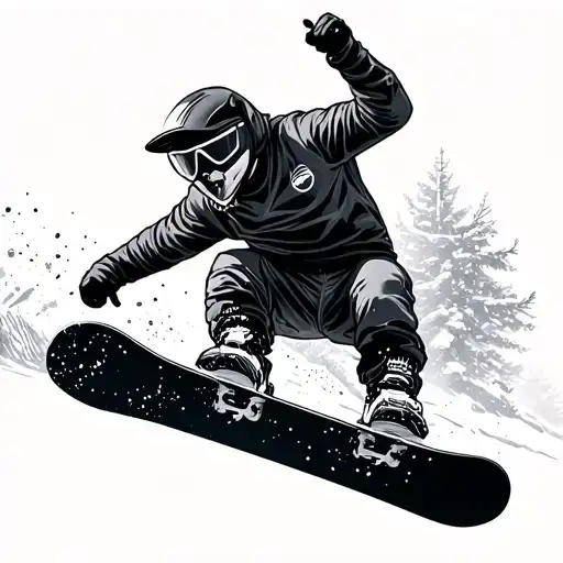 Snowboarder jumping challenger hellcat tattoo design idea