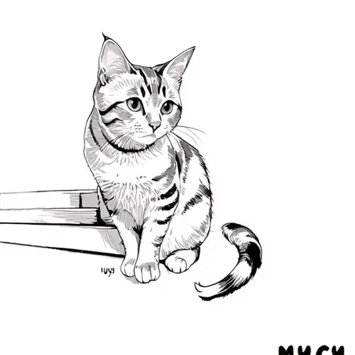 a cat sitting on a window sill and name under cat "Муся" tattoo design idea