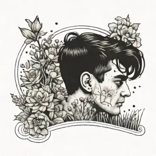 a tape of the smiths in a flower field tattoo design idea