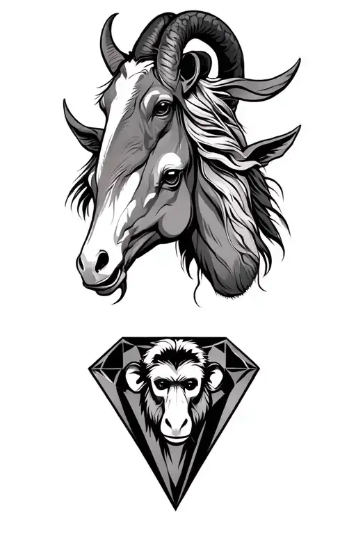 4 diamonds , one with a goat head , one with a snake head , one with a horse head and one with a monkey head tattoo design idea