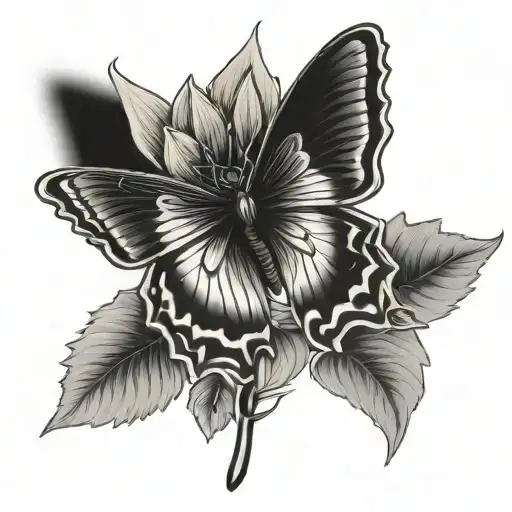 sunflower with black swallowtail butterfly  tattoo design idea