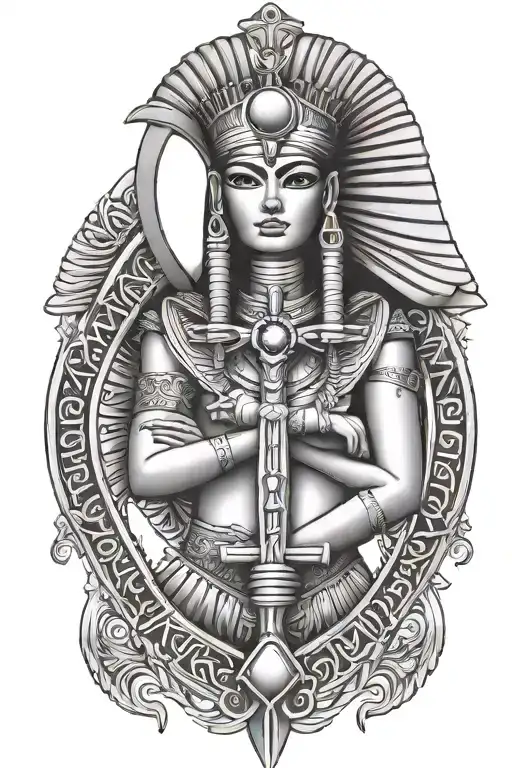 Egyptian goddess isis shaped as ankh cross tattoo design idea