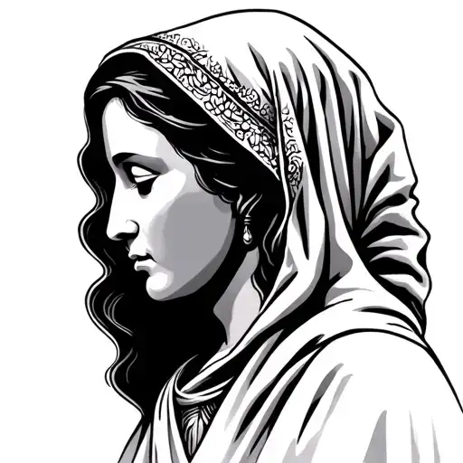 mother merry facing forward with hood praying  tattoo design idea