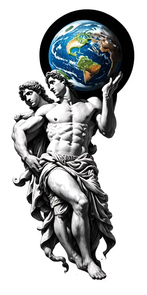 greek mythology inspired tattoo sleeve with atlas holding the earth on the top tattoo design idea