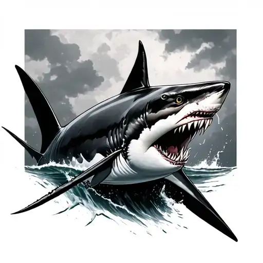 fierce mako shark emerging tattoo design idea