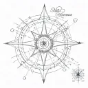 A sketch of a compass rose with the coordinates of where the couple first met tattoo design idea