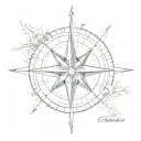 A sketch of a compass rose with the coordinates of where the couple first met tattoo design idea