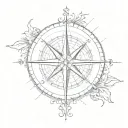 A sketch of a compass rose with the coordinates of where the couple first met tattoo design idea