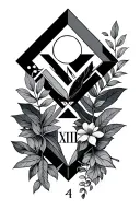 geometric style tattoo featuring nature symbols and 24 in roman numerals tattoo design idea