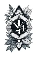 geometric style tattoo featuring nature symbols and 24 in roman numerals tattoo design idea