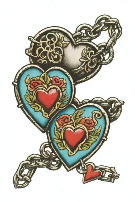 Heart locket anklet with chain links tattoo design idea