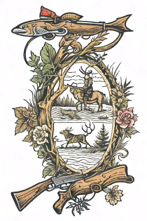 bow hunting scene tattoo design idea