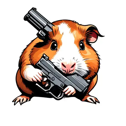 guinea pig holding a pistol tattoo design idea