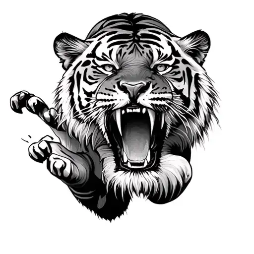 Tiger attacking with his paws scratching tattoo design idea