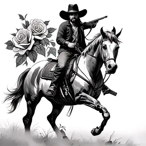 cowboy riding a horse, roses, guns n roses tattoo design idea