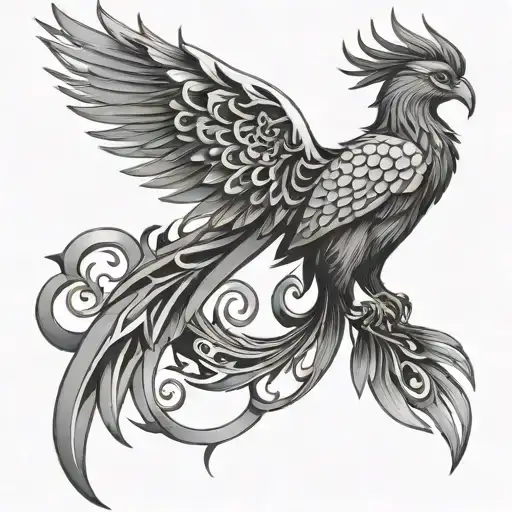 phoenix Representing rebirth and resilience, a phoenix with an abstract or geometric design with flower tattoo design idea