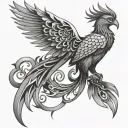 phoenix Representing rebirth and resilience, a phoenix with an abstract or geometric design with flower tattoo design idea